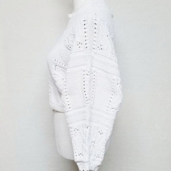 VINTAGE 1980s Carolina Colours White Long Sleeve Cropped Ruffle Collar Sweater - Picture 10 of 13